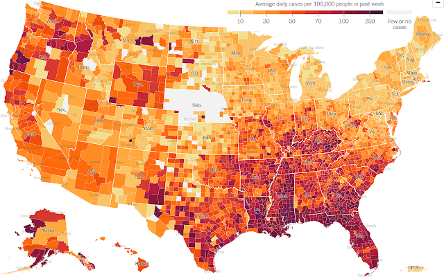 Screenshot of interactive New York Times map shows how Kentucky's infection rate is sixth in U.S.