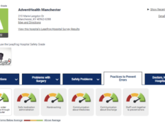 Screenshot of Leapfrog page for AdventHealth Manchester, which moved up to an A from a C.